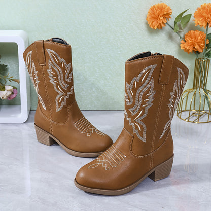 Girls' Vintage Embroidered Pattern Zip Lightweight Anti-Slip Boots - Nikka