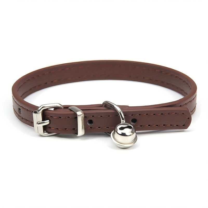 Adjustable Cat Collar with Bell – Durable Faux Leather and Safety Buckle for Cats of All Sizes