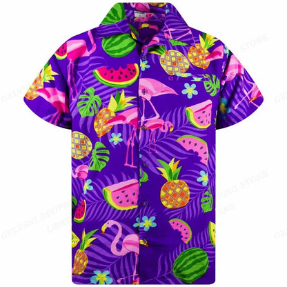 Nico - 3D Flamingo Printed Hawaiian Shirt for Men