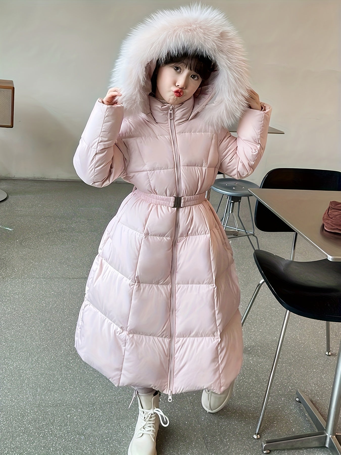 Cotton Winter Coat for Girls, Puffer Jacket with Long Sleeves and Hood - Fiona