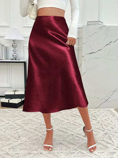 Jupe midi en satin à taille haute