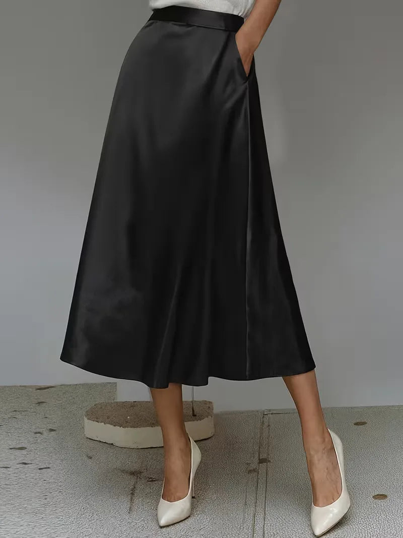 Jupe midi en satin à taille haute