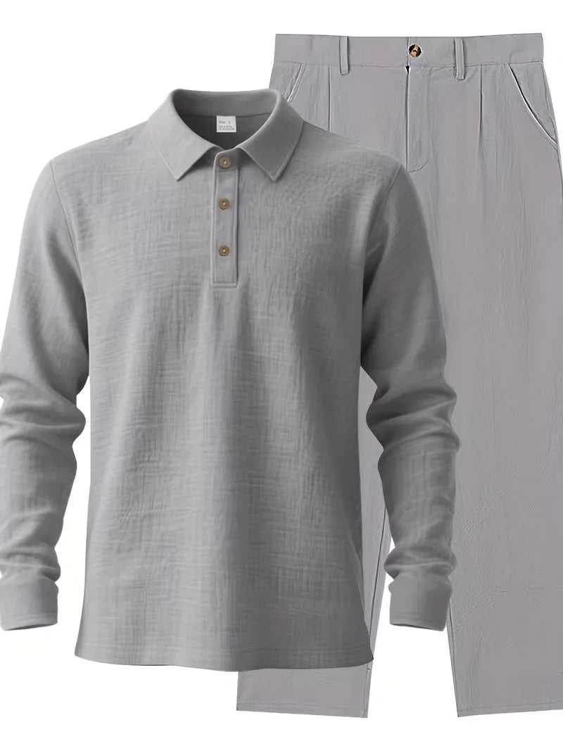 Linen suit with mandarin collar