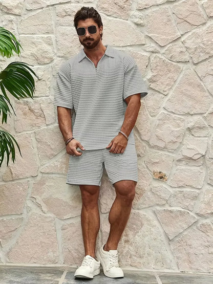 Ensemble avec col en V et texture