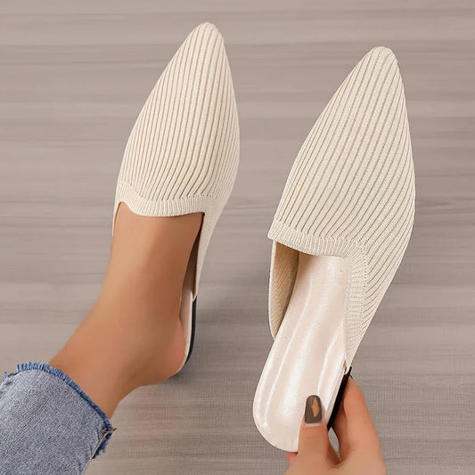 Mules planos de punto para mujer