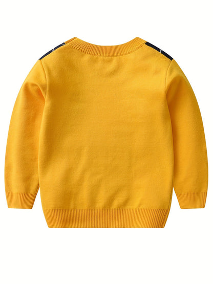 Boys' Long Sleeve Knitted Sweater with Argyle Pattern - Alvino