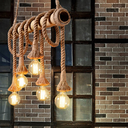 Adjustable Industrial Bamboo Ceiling Lamp
