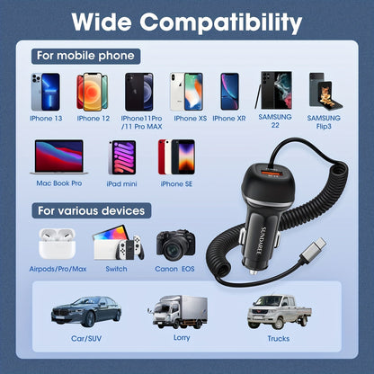 Carregador de carro USB-C de 51 W, recarregável rapidamente – para carregar vários dispositivos de forma super-rápida
