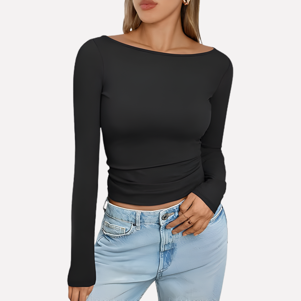Women's Boat Neck Long Sleeve Top