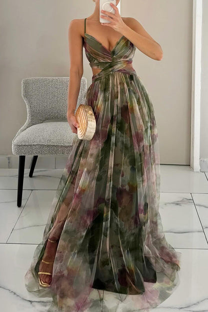 Ladies' Multi-Colored Maxi Dress with V-Neck