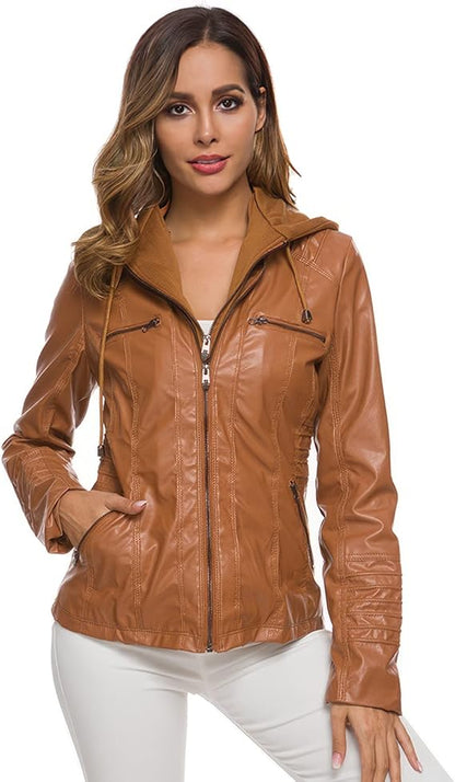 Elegant Leather Biker Jacket for Women, Tailored
