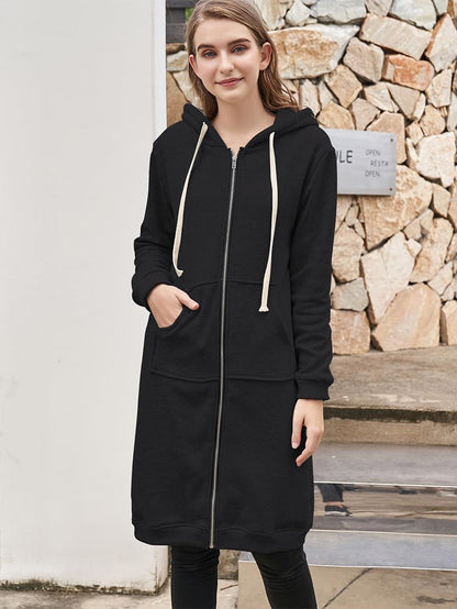 Sporty Comfortable Midi Sweat Dress with Zip Pockets for Women