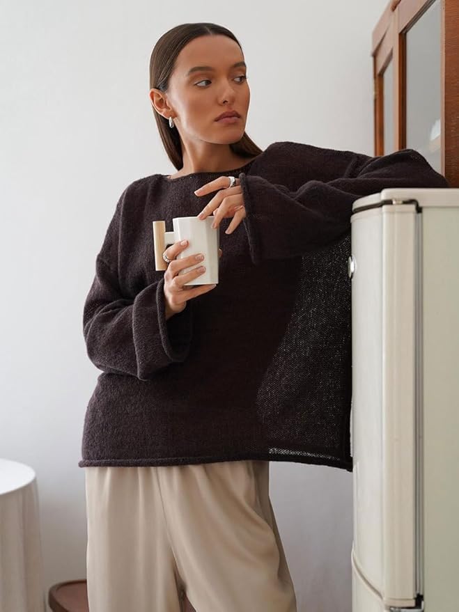 Ladies' Airy Fine Knit Jumper with Wide Sleeves