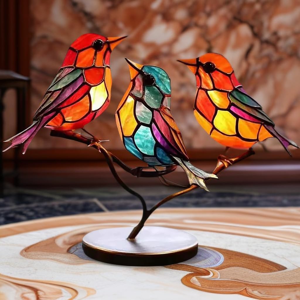 Moderne Vogeldekoration aus Acryl mit farbigem Glasdesign – künstlerisches Ornament