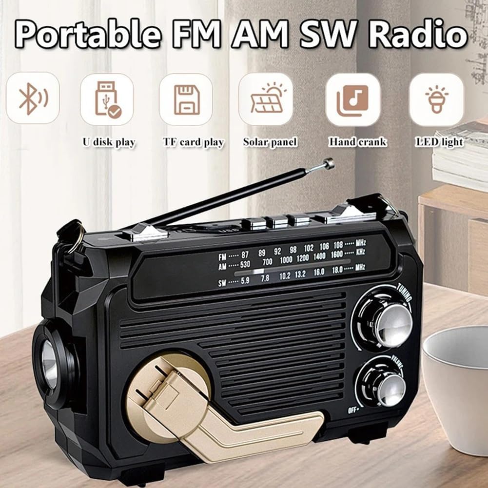 Radio de urgență cu dinam și panou solar, pentru comunicații și iluminare fiabile