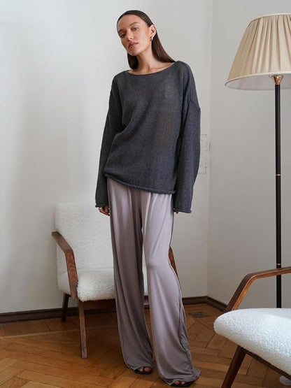 Ladies' Airy Fine Knit Jumper with Wide Sleeves