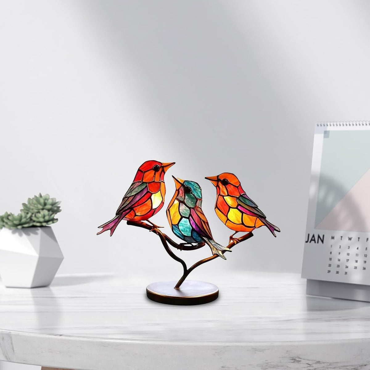 Moderne Vogeldekoration aus Acryl mit farbigem Glasdesign – künstlerisches Ornament