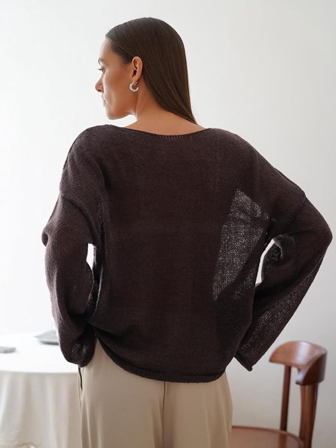Ladies' Airy Fine Knit Jumper with Wide Sleeves