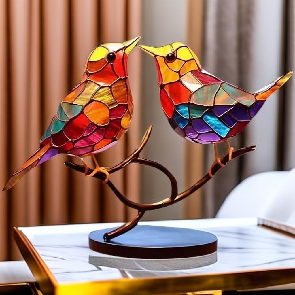 Moderne Vogeldekoration aus Acryl mit farbigem Glasdesign – künstlerisches Ornament