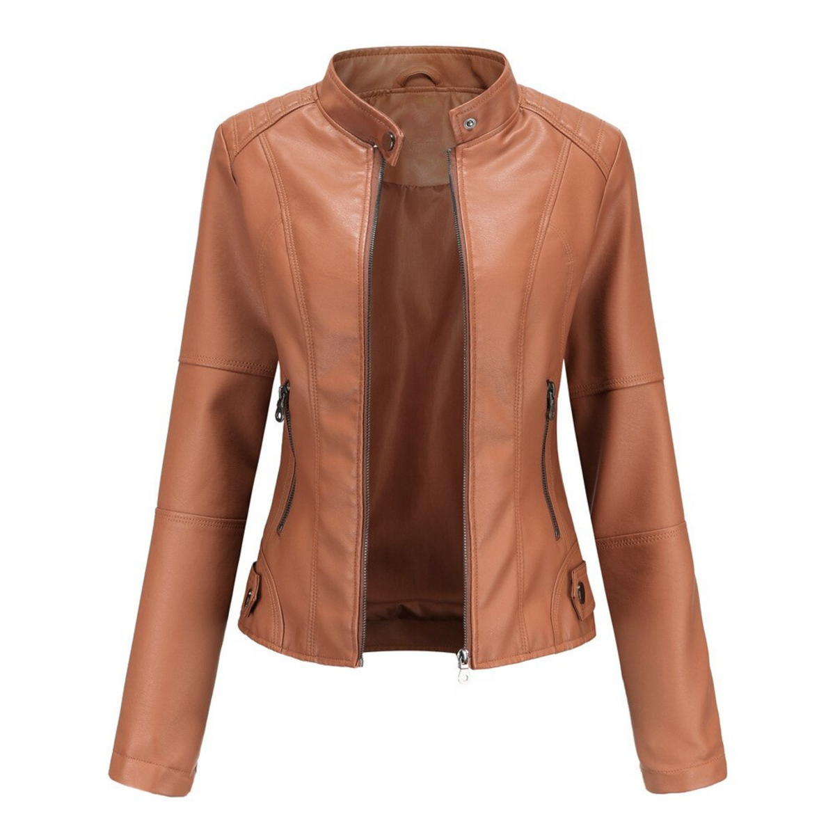 Jacke in Lederoptik mit Stehkragen und Reißverschluss für Damen
