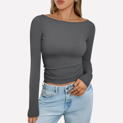 Women's Boat Neck Long Sleeve Top