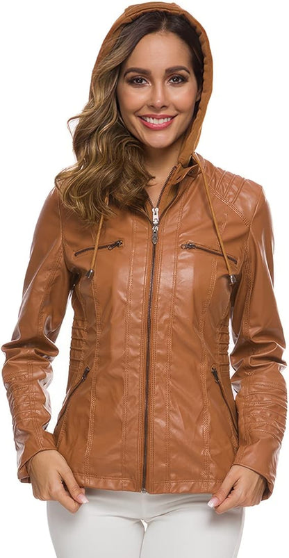 Elegant Leather Biker Jacket for Women, Tailored