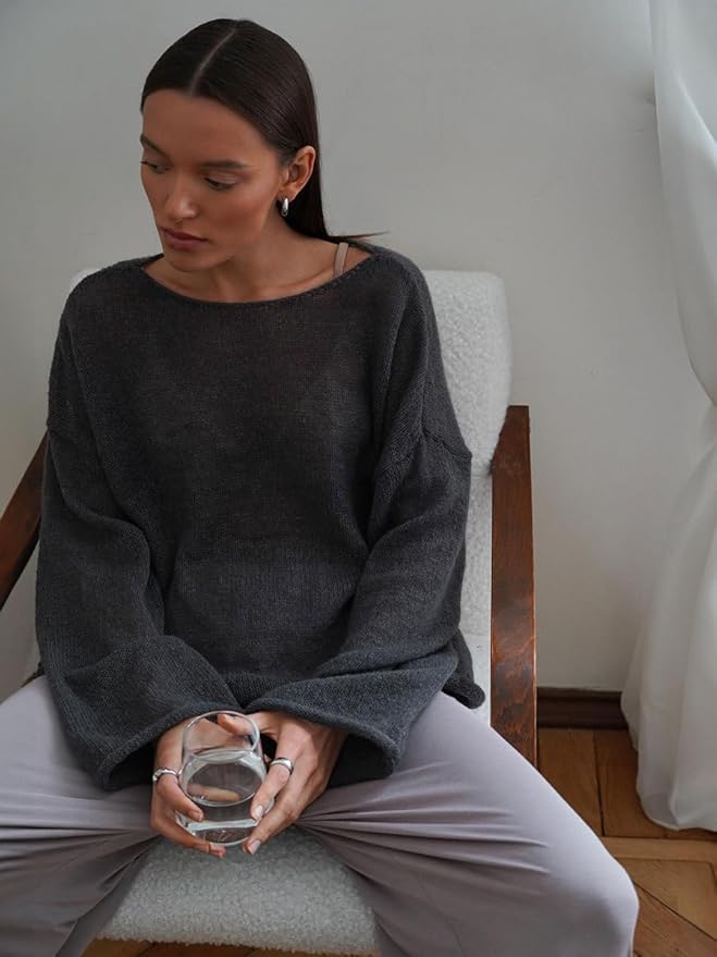 Ladies' Airy Fine Knit Jumper with Wide Sleeves
