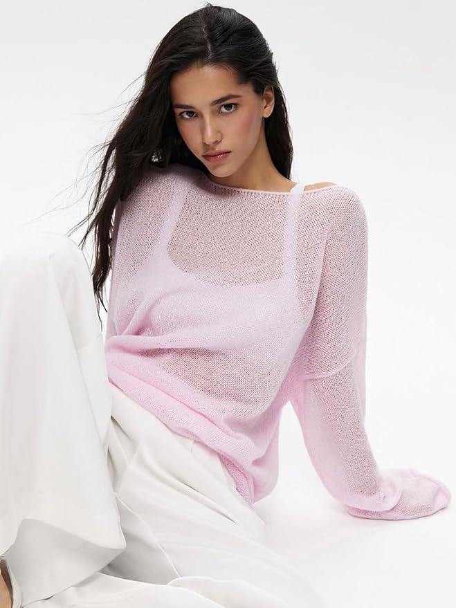 Ladies' Airy Fine Knit Jumper with Wide Sleeves