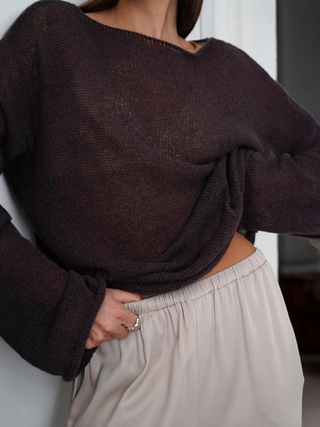Ladies' Airy Fine Knit Jumper with Wide Sleeves