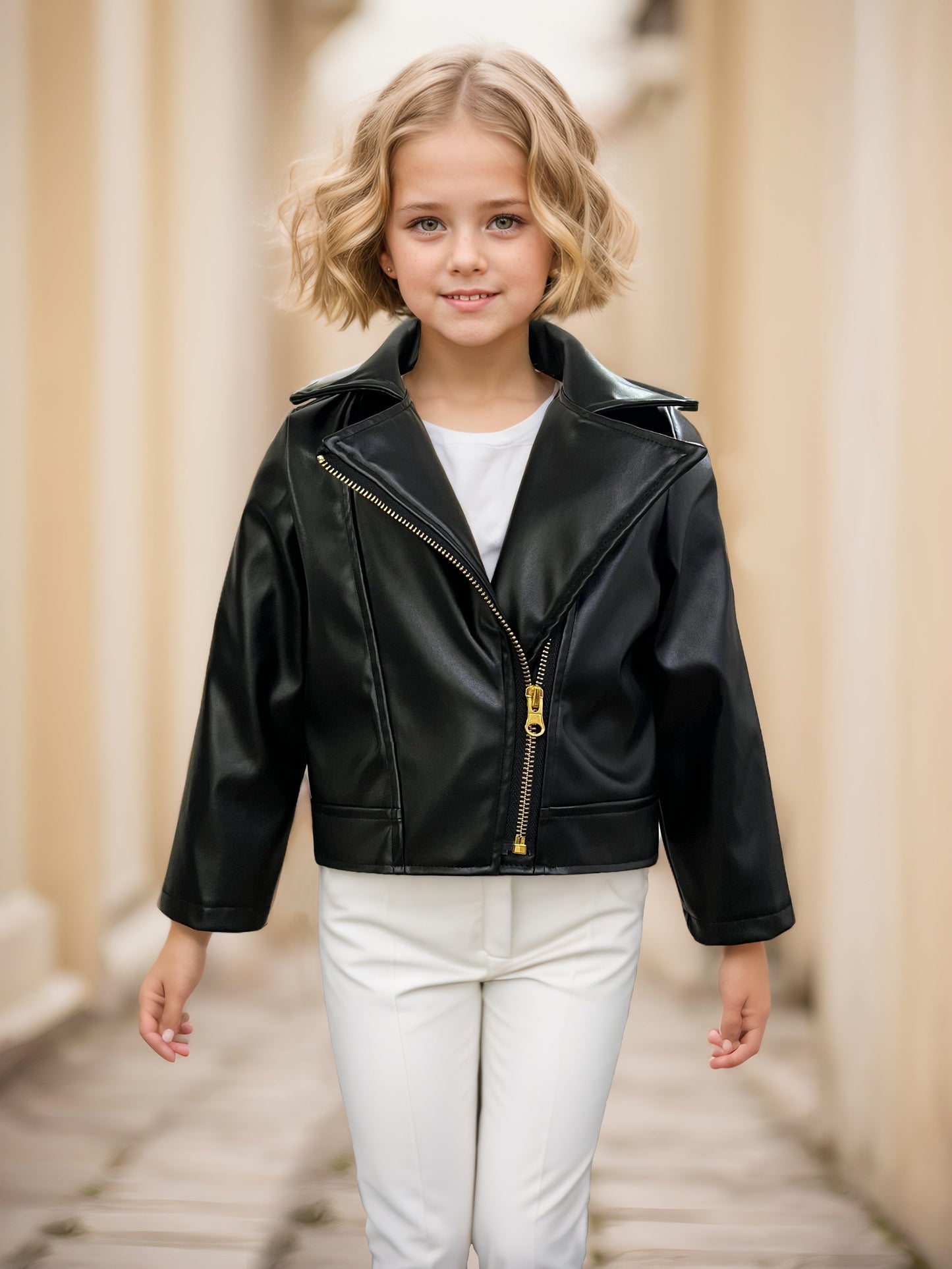 PU Leather Reversed Collar Asymmetrical Zip Jacket for Spring and Autumn - Zaira