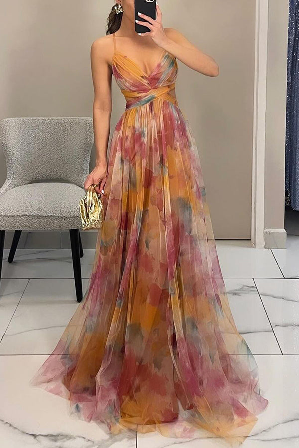 Ladies' Multi-Colored Maxi Dress with V-Neck