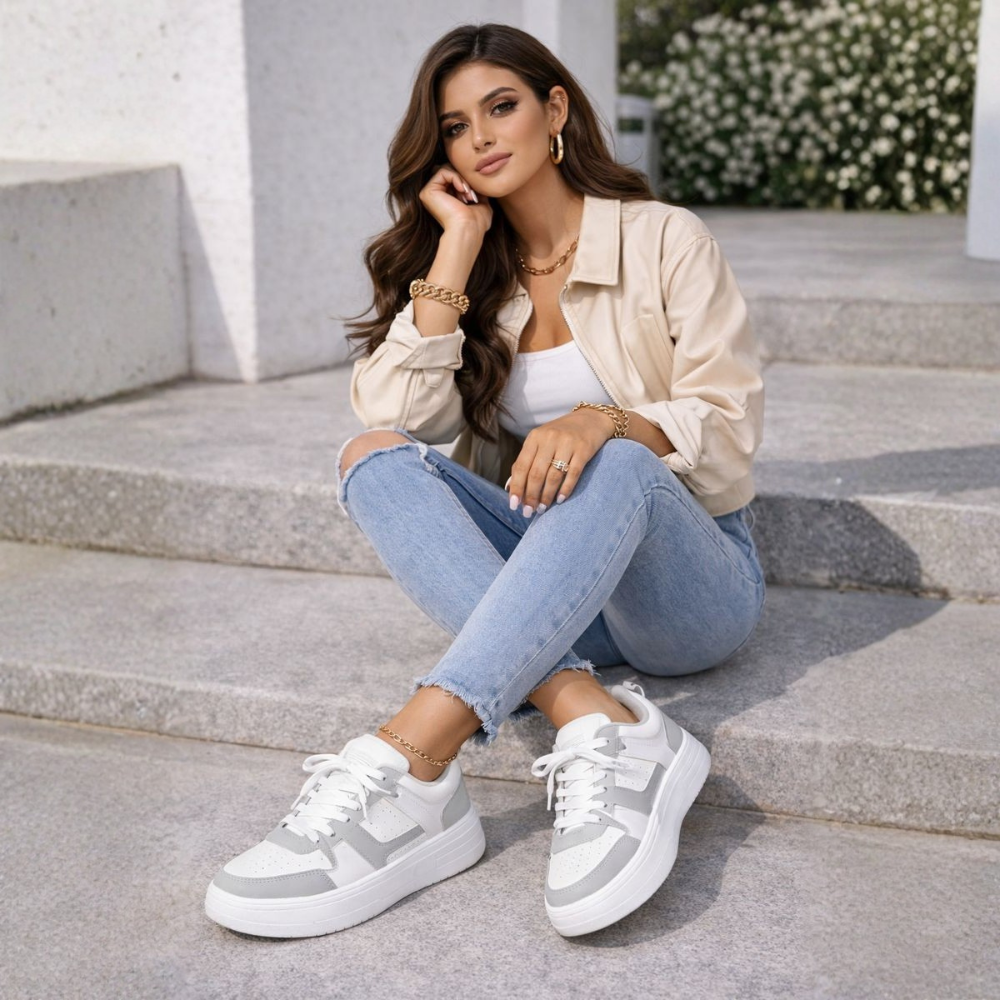 Zapatillas para mujer con cordones y suela cómoda