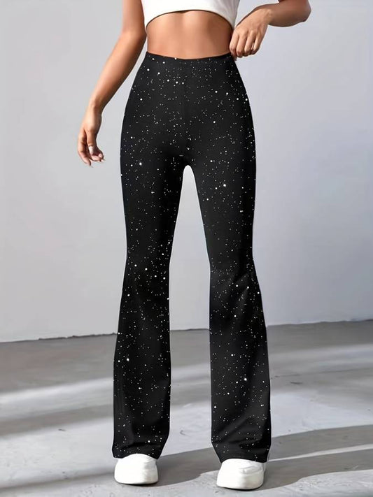 Pantalones acampanados para mujer en tela con brillo