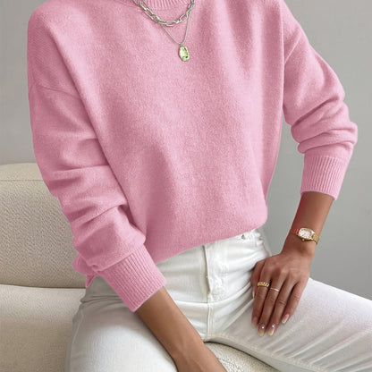 Camisola de malha para senhora, de gola subida e manga comprida, para o outono e o inverno