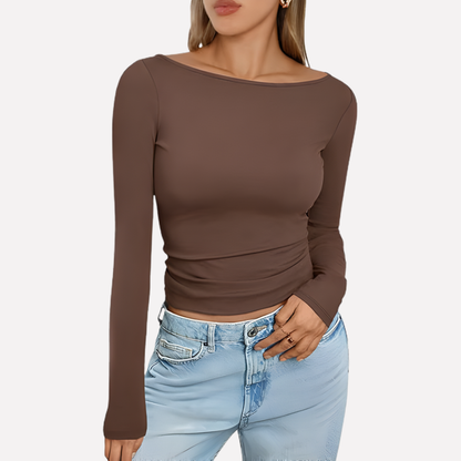 Women's Boat Neck Long Sleeve Top