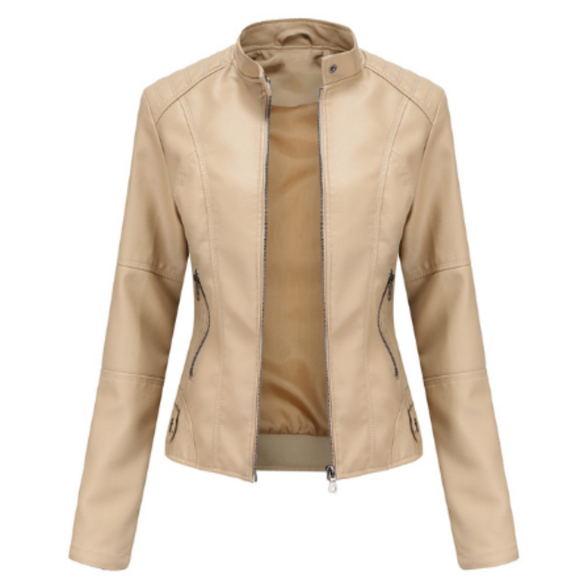 Jacke in Lederoptik mit Stehkragen und Reißverschluss für Damen