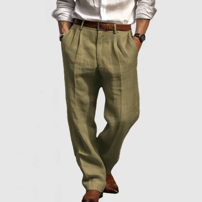 Men's Straight Leisure Trousers in Cotton and Linen - Adriano