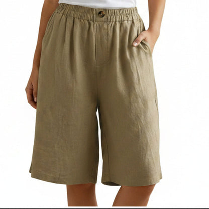 Shorts corti da donna in cotone e lino — Shorts estivi larghi a vita alta