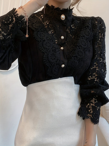Victorian-Inspired Blouse with Pearl Button - Subtle Elegance for Every Occasion