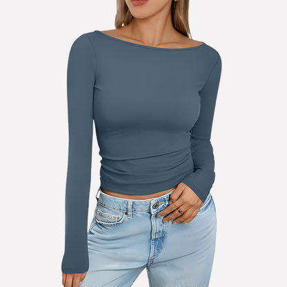 Women's Boat Neck Long Sleeve Top