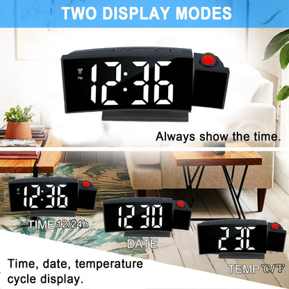 Digital Projection Alarm Clock – LED Display with Snooze Function and Adjustable Brightness