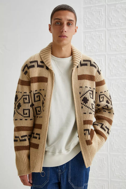 Vintage Jacquard Knitted Men's Gilet with Zip