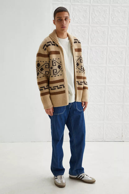 Vintage Jacquard Knitted Men's Gilet with Zip