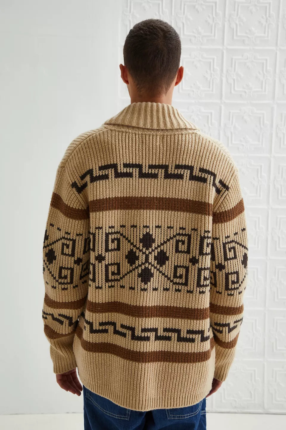 Vintage Jacquard Knitted Men's Gilet with Zip