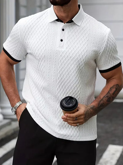 Polo with V-neck and jacquard pattern