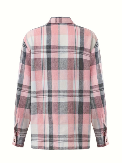 Checked Blouse Long Sleeve with Button Closure for Women
