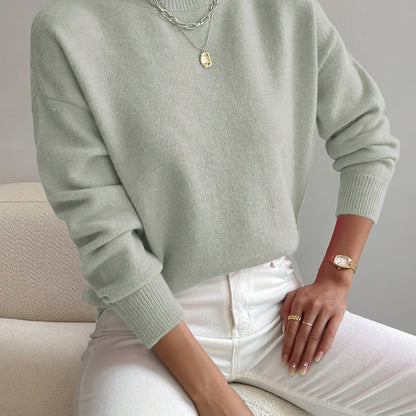 Ladies' Knitted High Neck Jumper with Long Sleeves for Autumn Winter