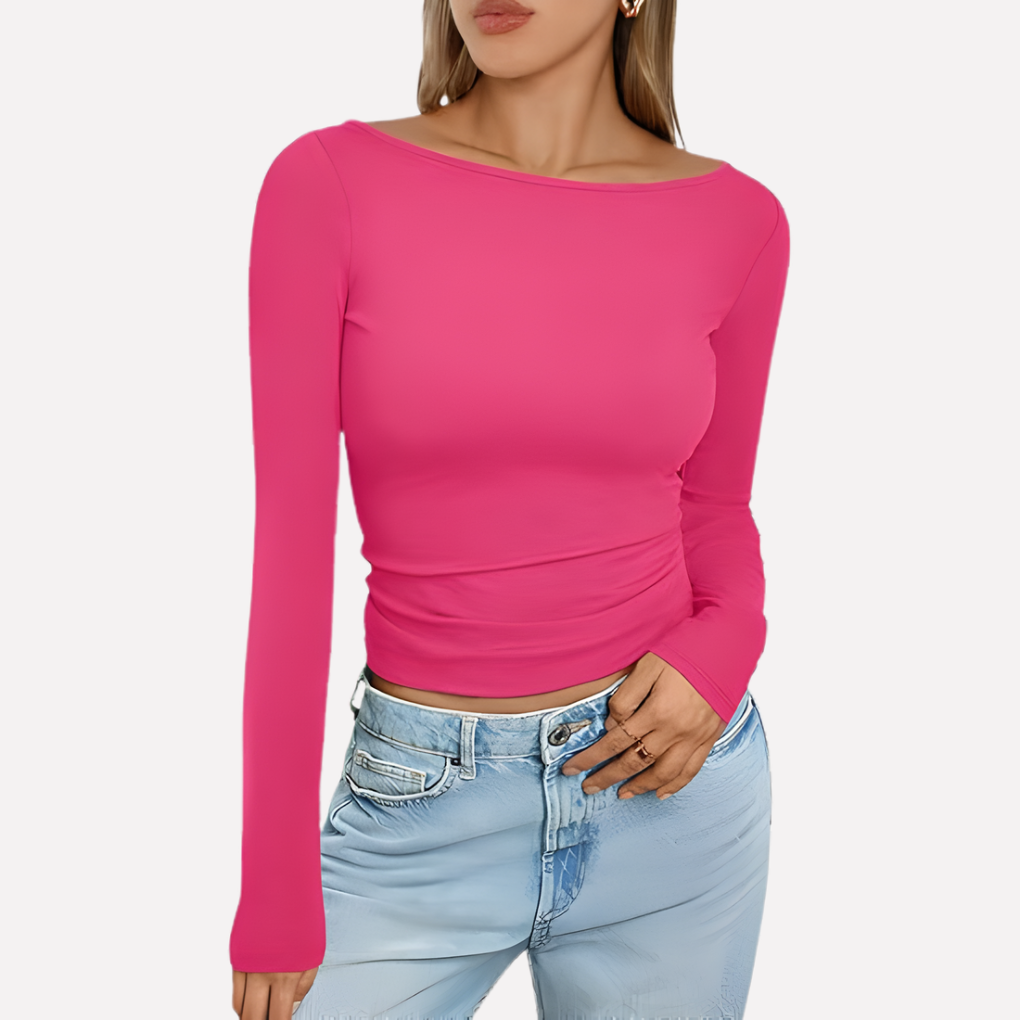 Women's Boat Neck Long Sleeve Top