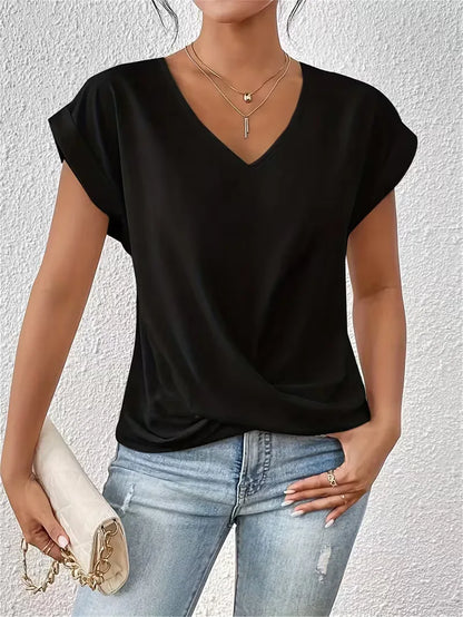 T-shirt col en V avec devant drapé