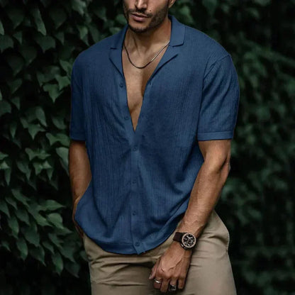 Men's Linen Summer Shirt with Button Closure